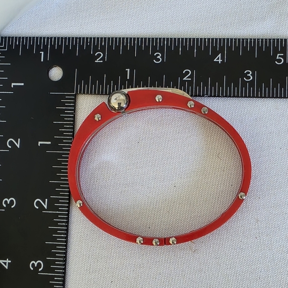 Unique Red Acrylic and Silver Stainless Steel Handcuff Style Bracelet - Picture 10 of 12